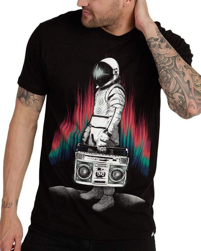 INTO THE AM Astro Blaster T-Shirt - Cool Space Design Tees for Men (Black, XX-Large) - Image 1
